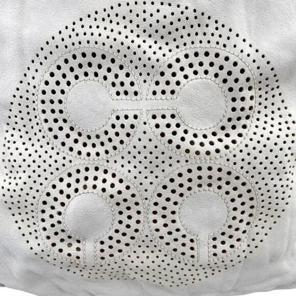Coach 17041 Audrey Leigh Laser Cut Perforated Ivory Leather Tote Shoulder Bag - Picture 8 of 10